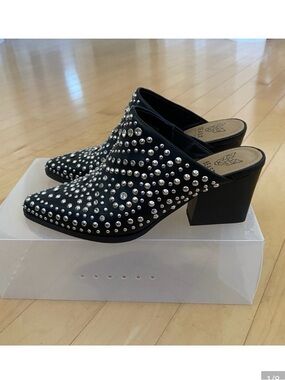 BEAST FASHION Western Studded Block Heeled Black Mules